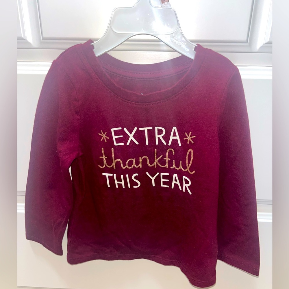 Cat & Jack Long Sleeve Maroon Thanksgiving Shirt - Size 2T